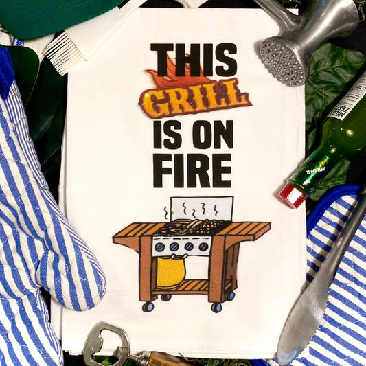 Grill is On Fire Tea Towel