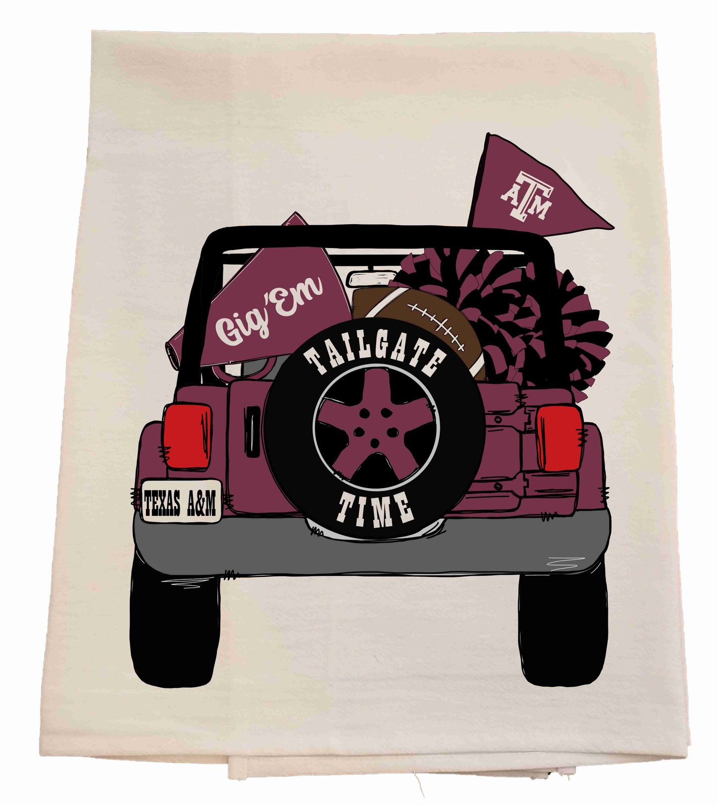 Texas A&M Tailgate Jeep Tea Towel