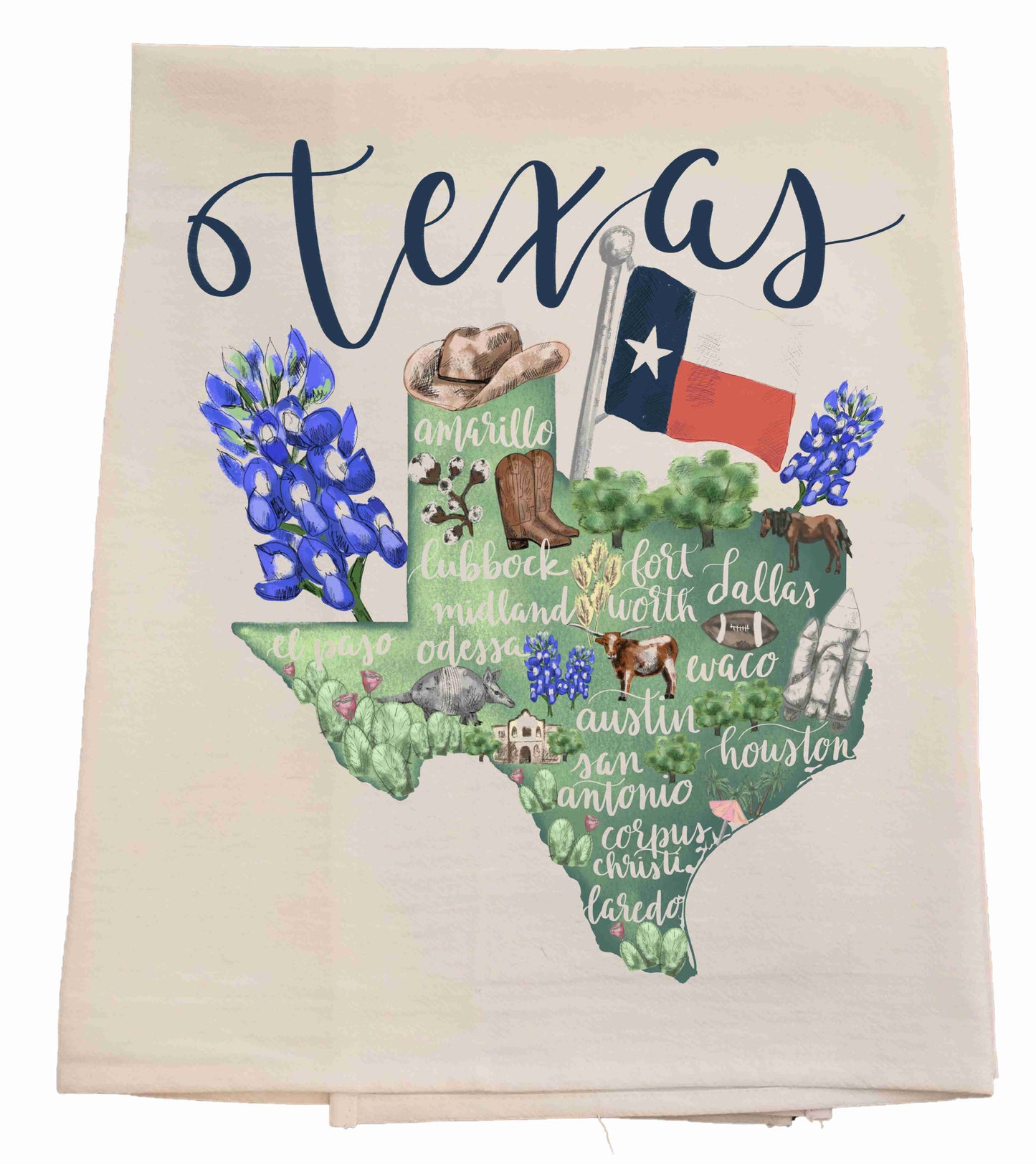 Texas Cities Tea Towel